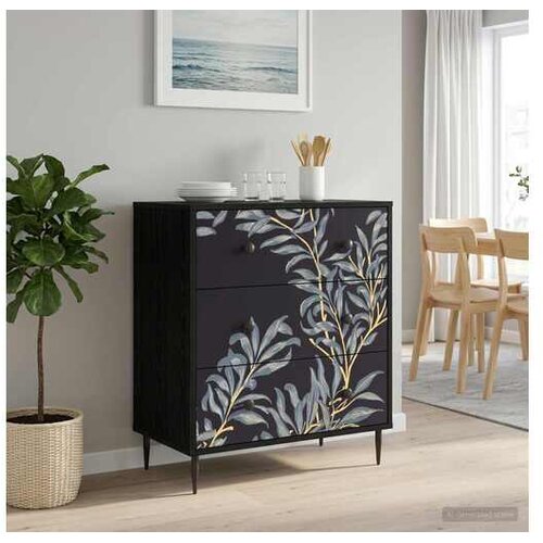 vidaXL Komoda DOKKUM Plavi afti uzorak 66 x 36 5 x 76 cm Crni hrast - Plavi afti uzorak Cijene