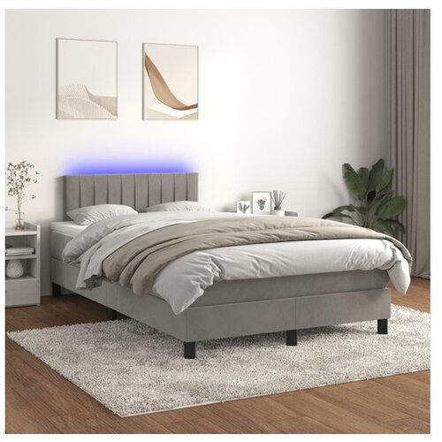  Box spring postelja z vzmetnico LED svetlo siva 120x200cm žamet Cene