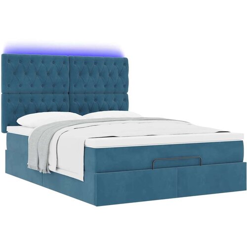 vidaXL Otomanska postelja z vzmetnicami & LEDs temno modra 140x190cm Cene