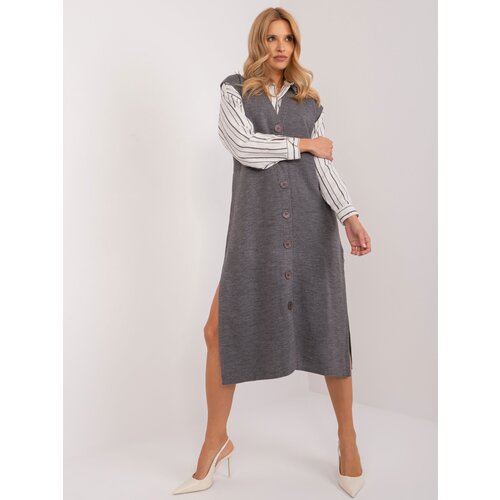 Fashion Hunters Dark grey knit dress with button fasteners Cene