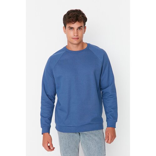 Trendyol Navy Blue Men's Basic Oversize Fit Crew Neck Raglan Sleeve Sweatshirt Slike