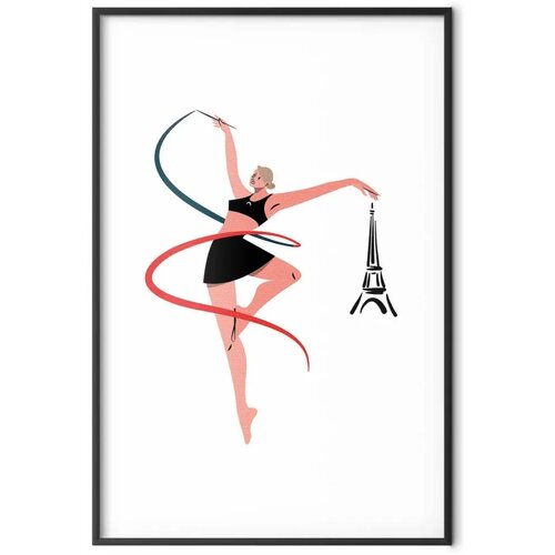  Plakat - Illustration of a Woman with a Ribbon - Artistic Gymnastics 21x30 Crni okvir s margom Slike