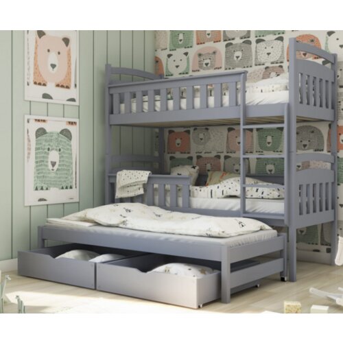 Harriet drveni dečiji krevet na sprat sa tri kreveta i fiokom - grafit - 180 x 80 cm KE3NZKJ Slike