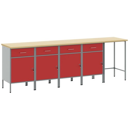 VidaXL Set delovnega omarice in koti&amp;scaron;čnega mize, 5 delov, rdeč inženirski les, (22047376) Slike
