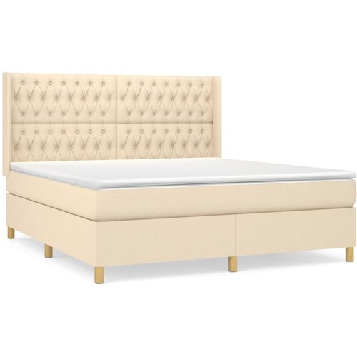 VidaXL Box spring postelja z vzmetnico krem 180x200 cm blago, (20896637) Slike