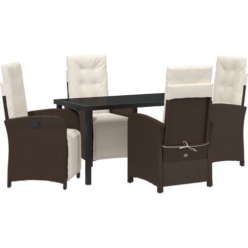 vidaXL set za blagovanje u vrtu s 5 dijelova s jastučićima smeđi poli ratan, vrtni stol crni 140x80x73 cm staklo s temperaturom Cijene
