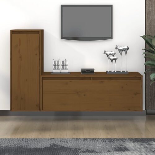 VidaXL TV omarica 2 kosa medeno rjava trdna borovina Slike