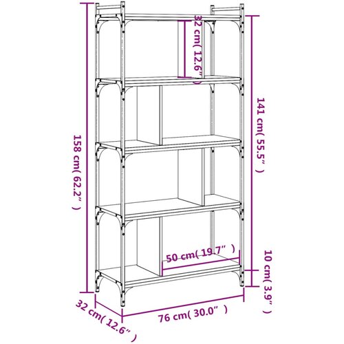  Regal za knjige 5 razina smeđa boja hrasta 76x32x158 cm drveni Slike