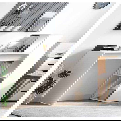 vidaXL pisalna miza s polico, inženirski les, bela, 108x55x103,5 cm Cene