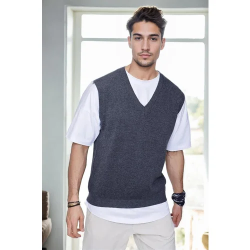 Dewberry 26088 V-Neck Mens Sweater-ANTHRACITE