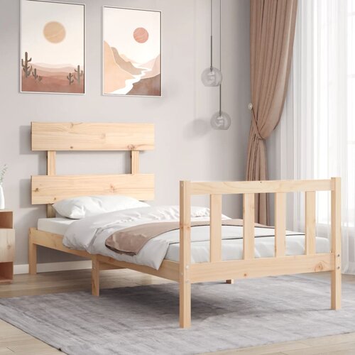 vidaXL Posteljni okvir z vzglavjem 90x200 cm trden les Cene