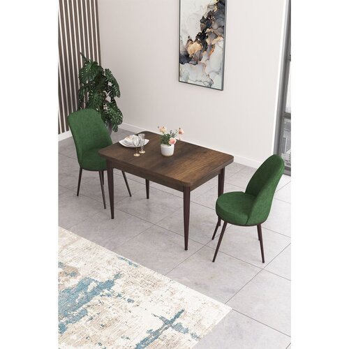 Hanah home trpezarijski set Nil, sto i 2 stolice, ploča u dekoru drveta Baroque, kaki zelena tkanina Babyface Cene