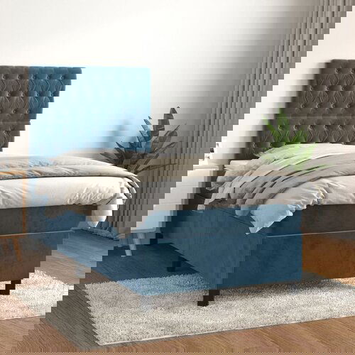 VidaXL Box spring postelja z vzmetnico temno modra 100x200 cm žamet Slike