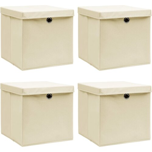  The Living Store Škatle za shranjevanje s pokrovi 4 kosi krem 32x32x32 cm blago - Škatla Za Shranjevanje, (21486654) Cene