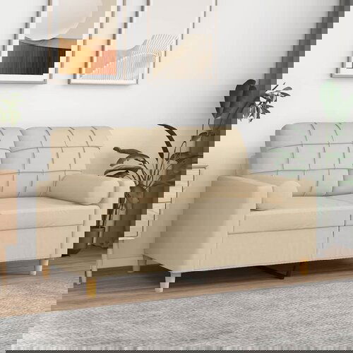 vidaXL Kavč dvosed z blazinami krem 120 cm blago Cene