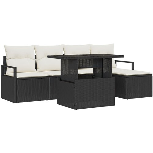 vidaXL 6-dijelni vrtni set sofa s jastučićima crni poli ratan, 2-sjedalna vrtna sofa s pohranom i jastučićima crni poli ratan Cijene