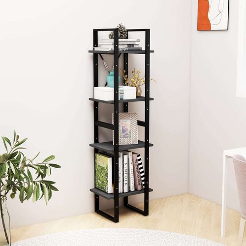 VidaXL knjižna omara 4-nadstropna siva 40x30x140 cm trdna borovina Slike