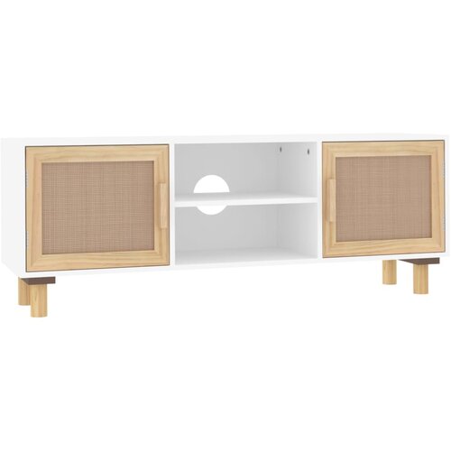 Maison Chic TV omarica - TV stojalo - Televizijska omarica bela 105x30x40 cm trdna borovina in naravni ratan, (21701402) Cene