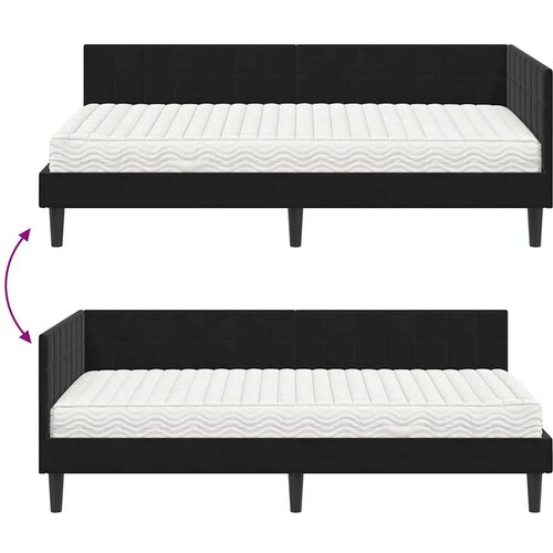 VidaXL Kutni krevetni okvir s madracem s uzglavljem 2 pcs Crna Bar&amp;scaron;un - Crna 90 x 190 cm Slike