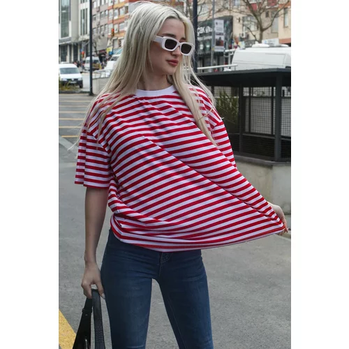 Madmext Red Striped Crew Neck T-Shirt