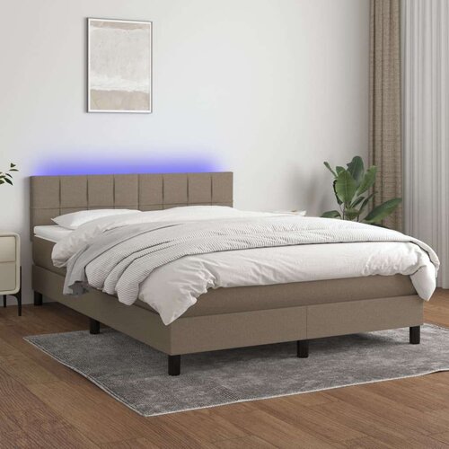  Box spring postelja z vzmetnico LED taupe 140x190 cm blago Cene