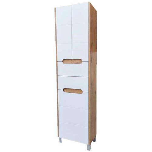 Lapino Ormar za kupatilo sa korpom za ve&amp;scaron; Hana 190x35cm, Boja drveta, Beli Slike