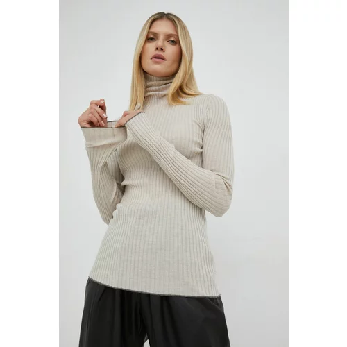 By Malene Birger Vuneni pulover Reyne za žene, boja: bež, lagani, s dolčevitom