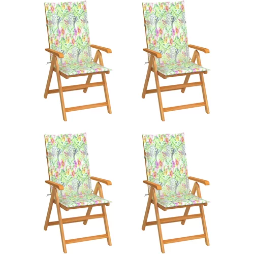  Vrtne stolice s jastucima s uzorkom lišća 4 kom od tikovine