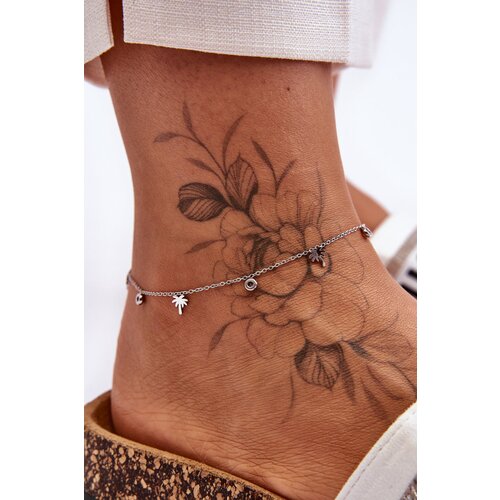 Glam Chic Fashionable anklet with cubic zirconias and palms Silver Cene