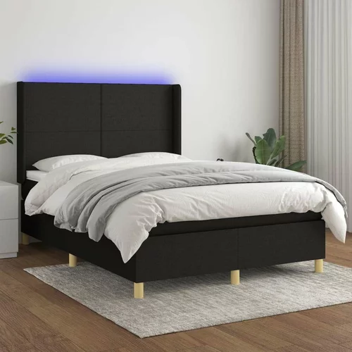  Box spring postelja z vzmetnico LED črna 140x200 cm blago, (20846772)