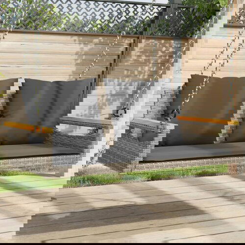 VidaXL Gugalna klop z blazinami siva 109x62x40 cm poli ratan Slike