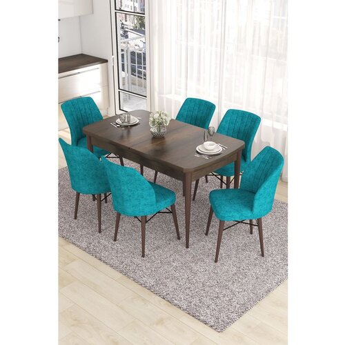 Hanah home Eva - Baroque, Turquoise BaroqueTurquoise Extendable Dining Table & Chairs Set (7 Pieces) Cene