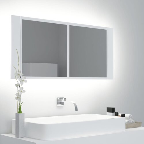 vidaXL LED kopalniška omarica z ogledalom bela 100x12x45 cm akril, (20580129) Cene