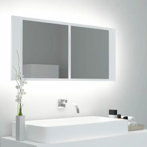 vidaXL LED kopalniška omarica z ogledalom bela 100x12x45 cm akril, (20580129)