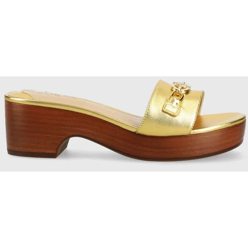 Polo Ralph Lauren Kožne natikače ROXANNE za žene, boja: zlatna, s debelom petom, 802900076001