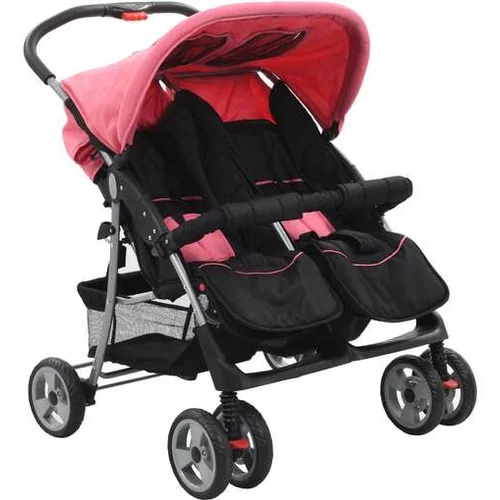 Dvojni otroški voziček jeklen roza in črn