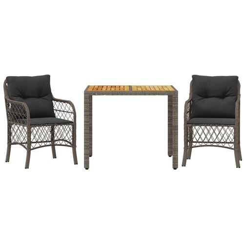  3-dijelni bistro set od poliratana s jastucima sivi Siva 90 cm table length Slike
