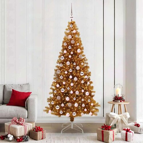 vidaXL Božično drevo med 300 LED z stojalom Zlata 210 cm PET Cene