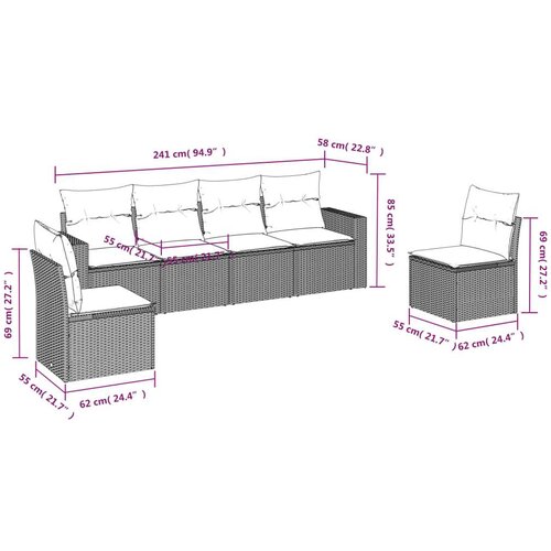 VidaXL 6-dijelni set vrtnih sofa od poliratana s jastucima sivi Slike