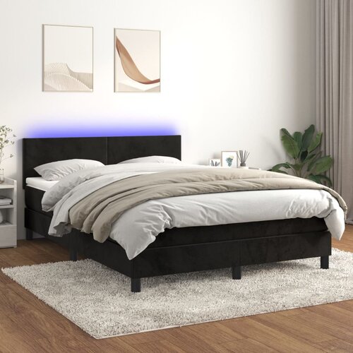 The Living Store Box spring postelja z vzmetnico LED črna 140x190 cm žamet - Box Spring Postelja, (21490325) Slike