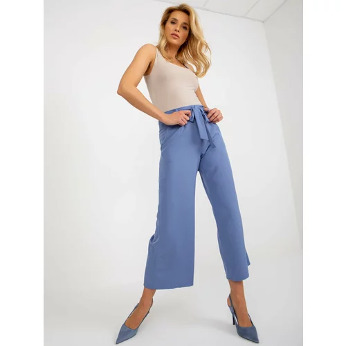 Fashion Hunters Dark blue fabric trousers with tie