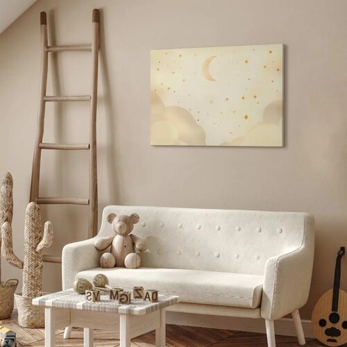  Slika - Bright Night - Moon Accompanied by Many Stars on a Light Background 120x80 Premium Print Slike