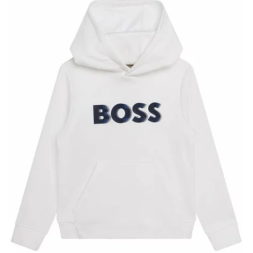 Boss Otroški pulover bela barva, s kapuco