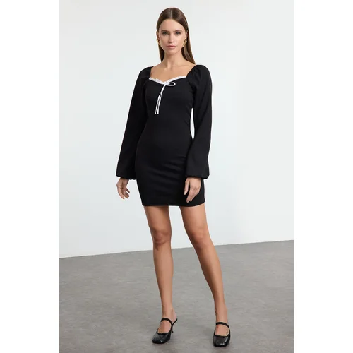 Trendyol Black Tie Detail Bodycone/Fits on Body Mini Knit Dress