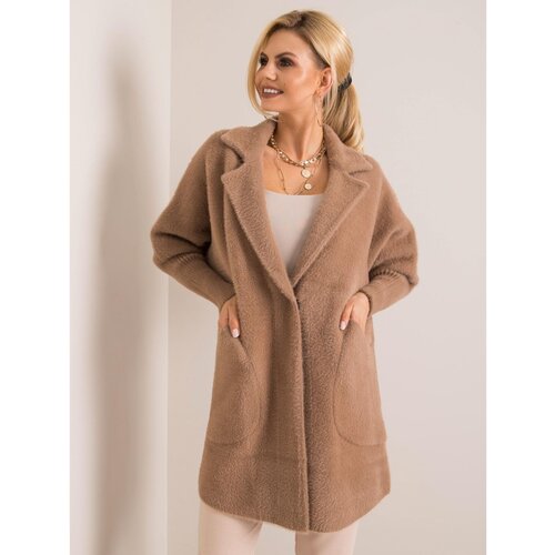 Fashion Hunters Dark beige fluffy alpaca coat Slike