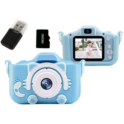  Otro&scaron;ki HD Fotoaparat + 32GB kartica + Ovitek + Selfie Kamera + Vgrajene igrice, Moder Ali Roza Modra Cene