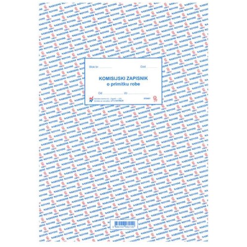 NARODNE NOVINE-UT I-141/NCR KOMISIJSKI ZAPISNIK O PRIMITKU ROBE; Blok 100 listova, 21 x 29,7 cm Slike