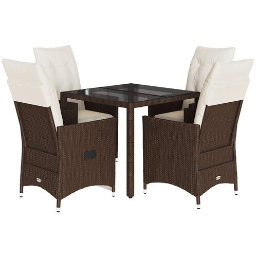  5-dijelni vrtni blagovaonski set s jastucima poliratan smeđi Smeđa 90 x 90 x 75 cm Slike