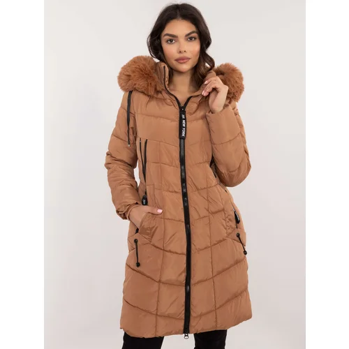 Fashionhunters Brown winter jacket with detachable hood