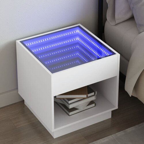 vidaXL Noćni ormarić s beskonačnim LED svjetlima bijeli 50x50x50 cm Cijene